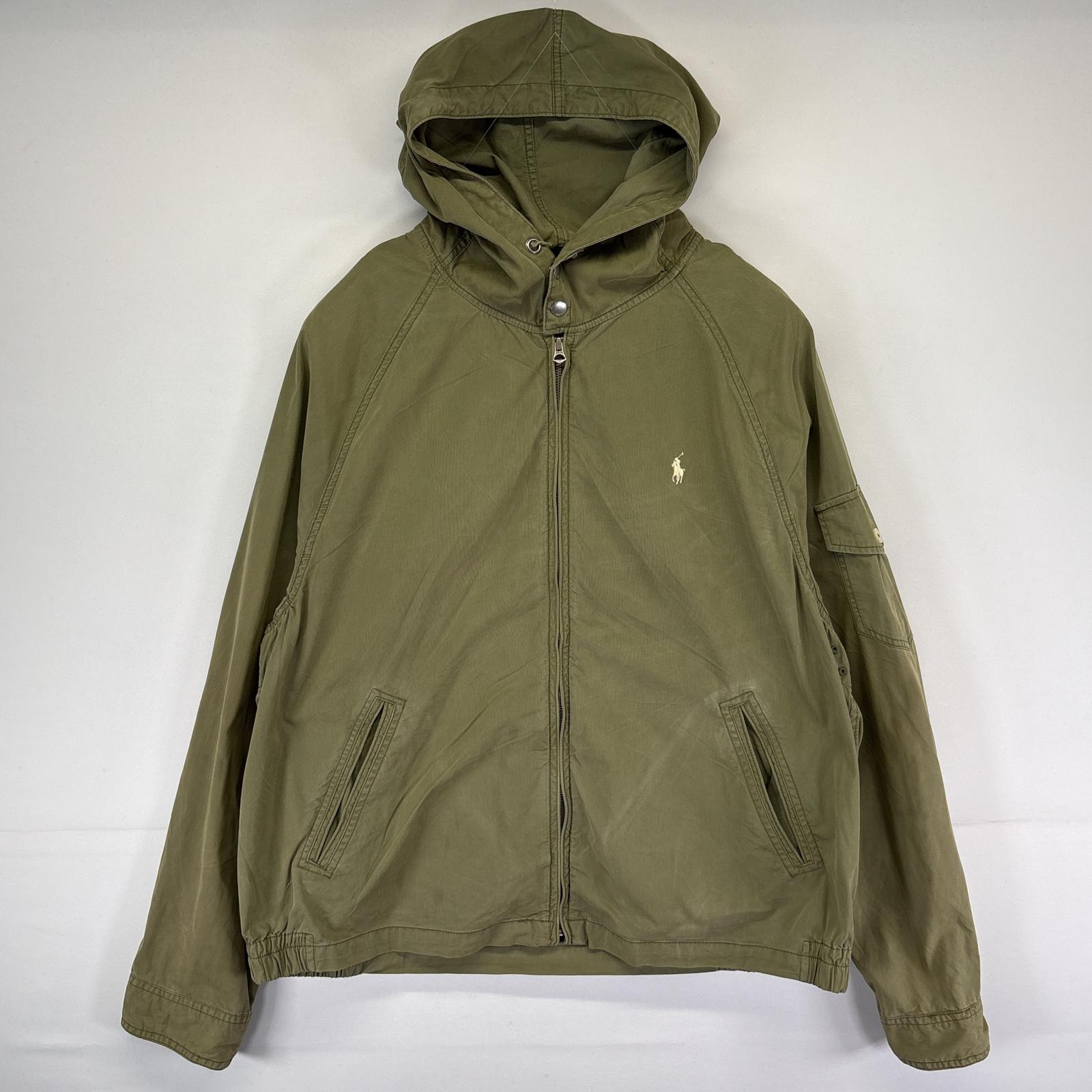 古着 コットンジャケット パーカー ワンポイント スウィングトップ 大きいサイズ XXL グリーン系 メンズ