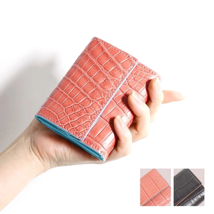 クロコダイルレザー三つ折りミニ財布