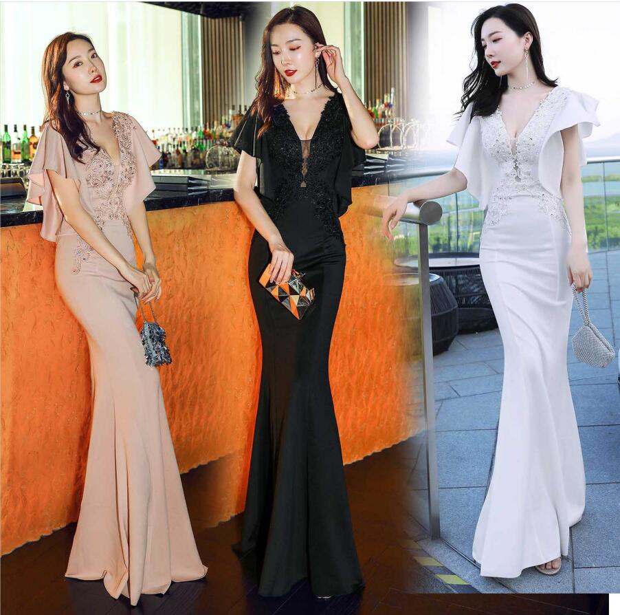 超深Vネック ナイトドレス パーティードレス レディース 40代 30代 20代 おしゃれ 刺繍 スパンコール キラキラドレス 高級 ロングドレス 背中見せ タイトワンピース マーメイドワンピース ヒ