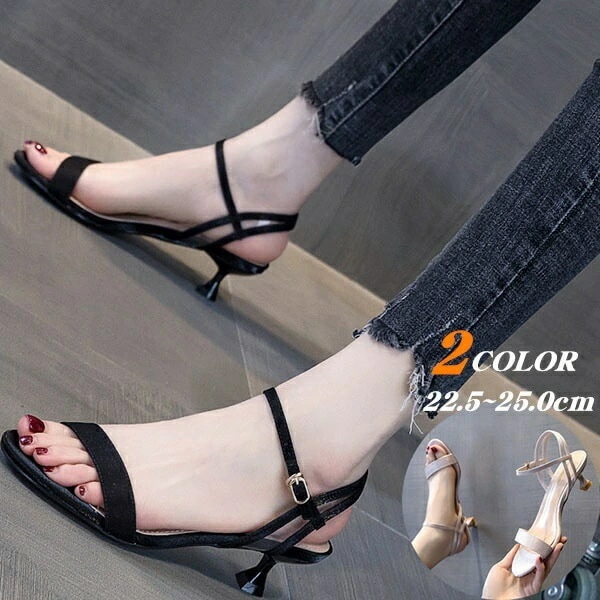 サンダル レディース かかとあり ヒールサンダル ピンヒール アンクルストラップ ストラップ ハイヒール アンクルベルト ベルト付き ヒール4cm 可愛い かわいい おしゃれ 美脚 ガーリー 調節可能
