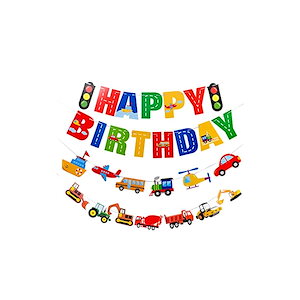 Paready 誕生日 飾り付け 車 乗り物 ガーランド バースデー 飾り セット デコレーション Happy Birthday 働く車 工事 装飾 飾り付けセット ハーフバースデー 100日 お祝い