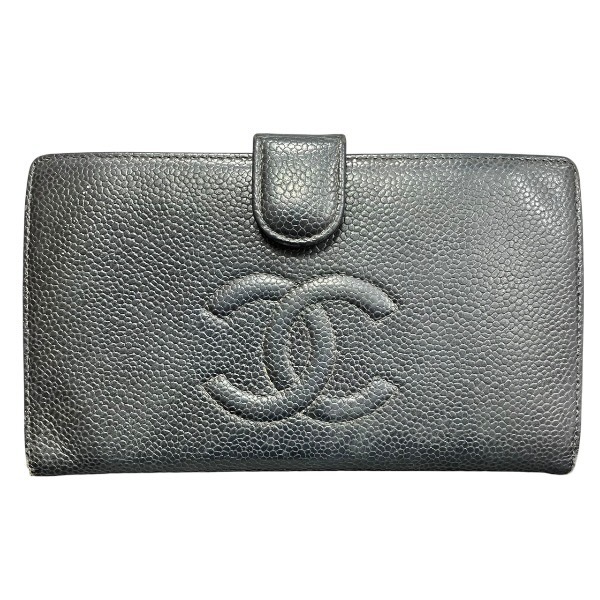シャネル CHANEL キャビアスキン 2つ折り財布 がま口財布 ユニセックス 【中古】