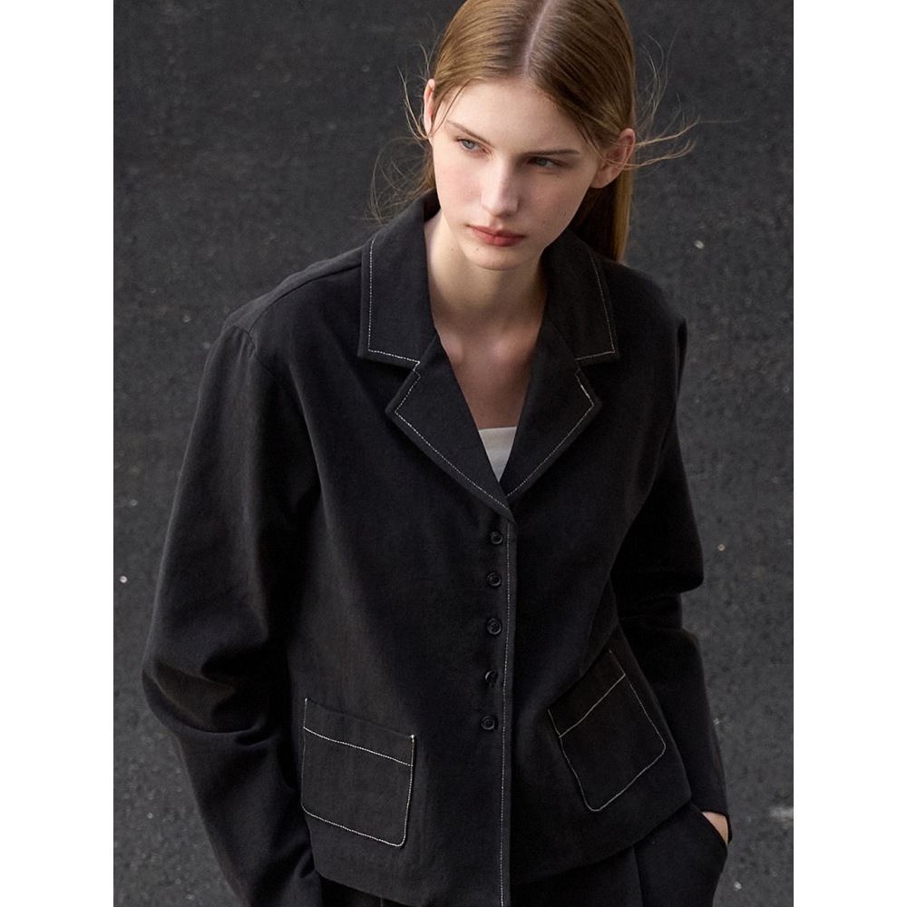 アムールモイヤーオータムステッチシャツジャケットブラック amr1906