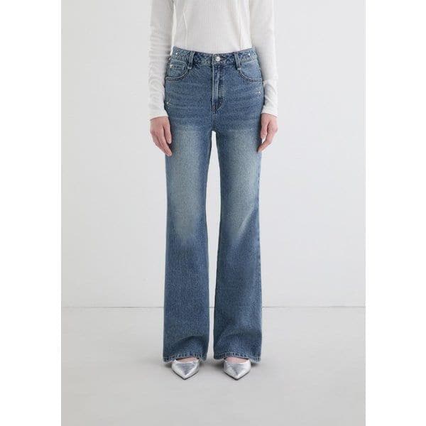 YP7D6127 [ブラック] インディゴスタッドフレアブーツカット