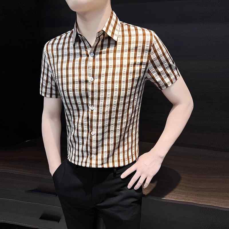 シャツ トップス メンズ おしゃれ スタイリッシュ 紳士 チェック柄 半袖 夏 韓国 スリムフィット 大きいサイズ 通気性 カジュアル 男性