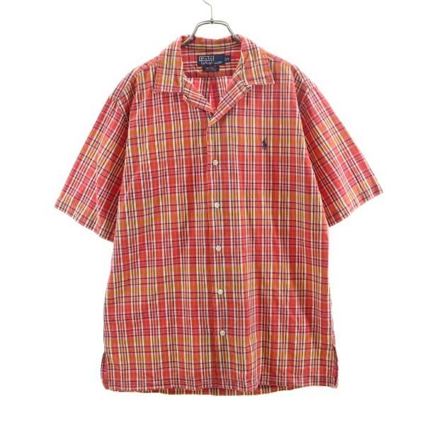 ポロバイラルフローレン 90s ヴィンテージ チェック 半袖 オープンカラーシャツ S レッド系 Polo by Ralph Lauren 開襟 CALDWELL メンズ