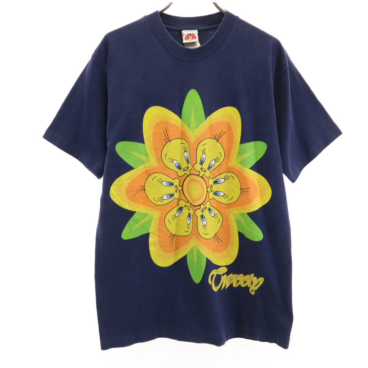 LOONEY TUNES ルーニーテューンズ 90s オールド ワーナーブラザーズ トゥイーティー 半袖 Tシャツ M ネイビー シングルステッチ メンズ 古着