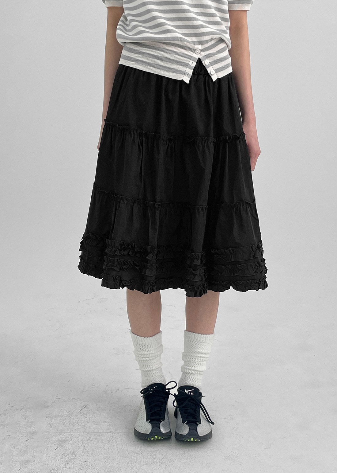 チャイニングフリルバンディングミディスカート