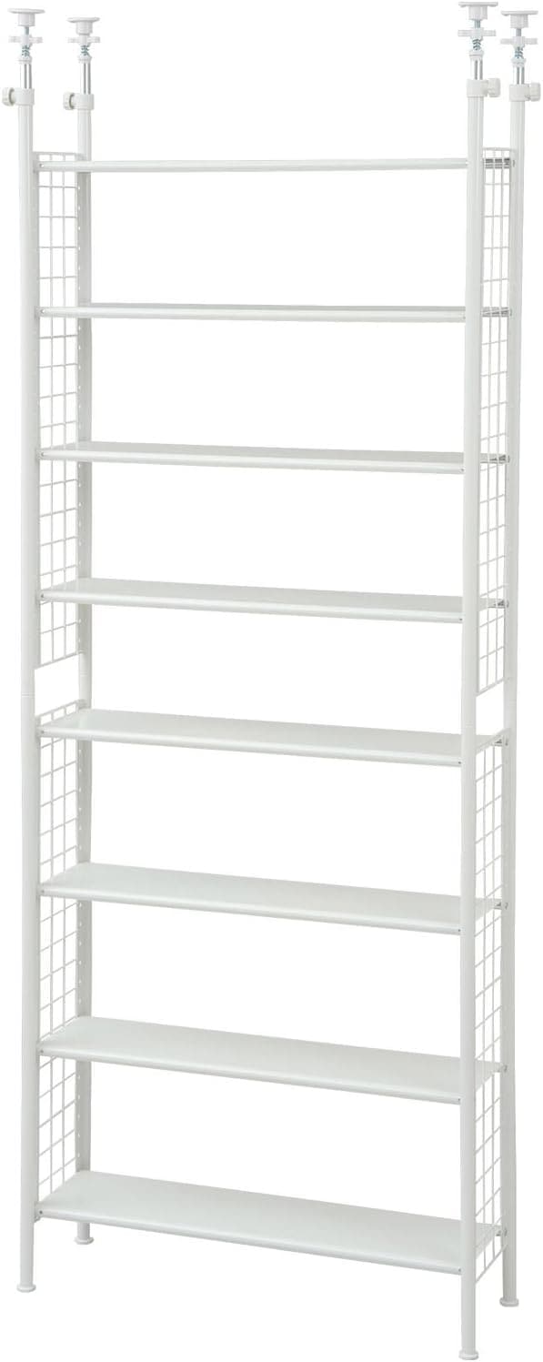 スリム 幅78×奥行25×高さ209-282cm 棚板耐荷重10kg 棚板の高さが変えられる 壁面収納 本棚 組立品 ホワイト STR-788(WH/WH)