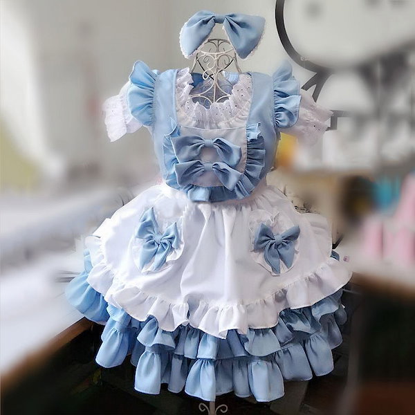 Qoo10] メイド服 青色 ピンク 3色選べる 赤色