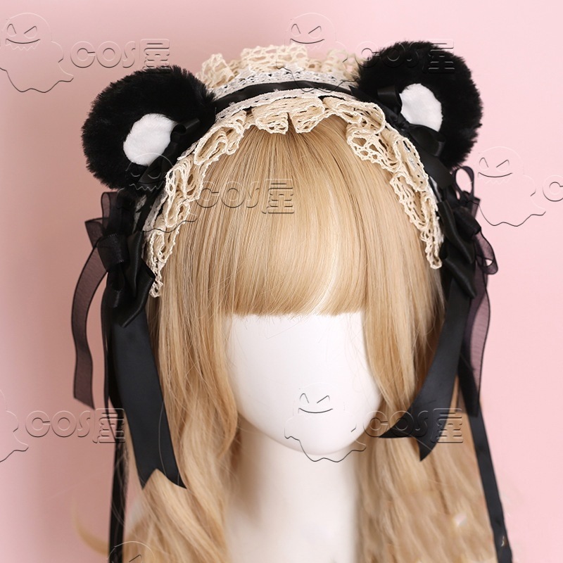 日本の弓ロリータクマ耳カチューシャヘアアクセサリー要素茶色のかわいい女の子のレースロリータKC