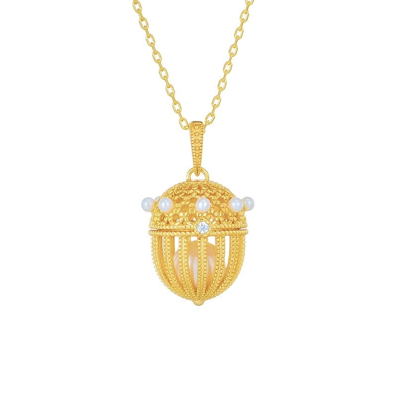 925純銀ペンダント和精工かわいいオークの実開閉可能ネックレスペンダント淡水パールセーターチェーン