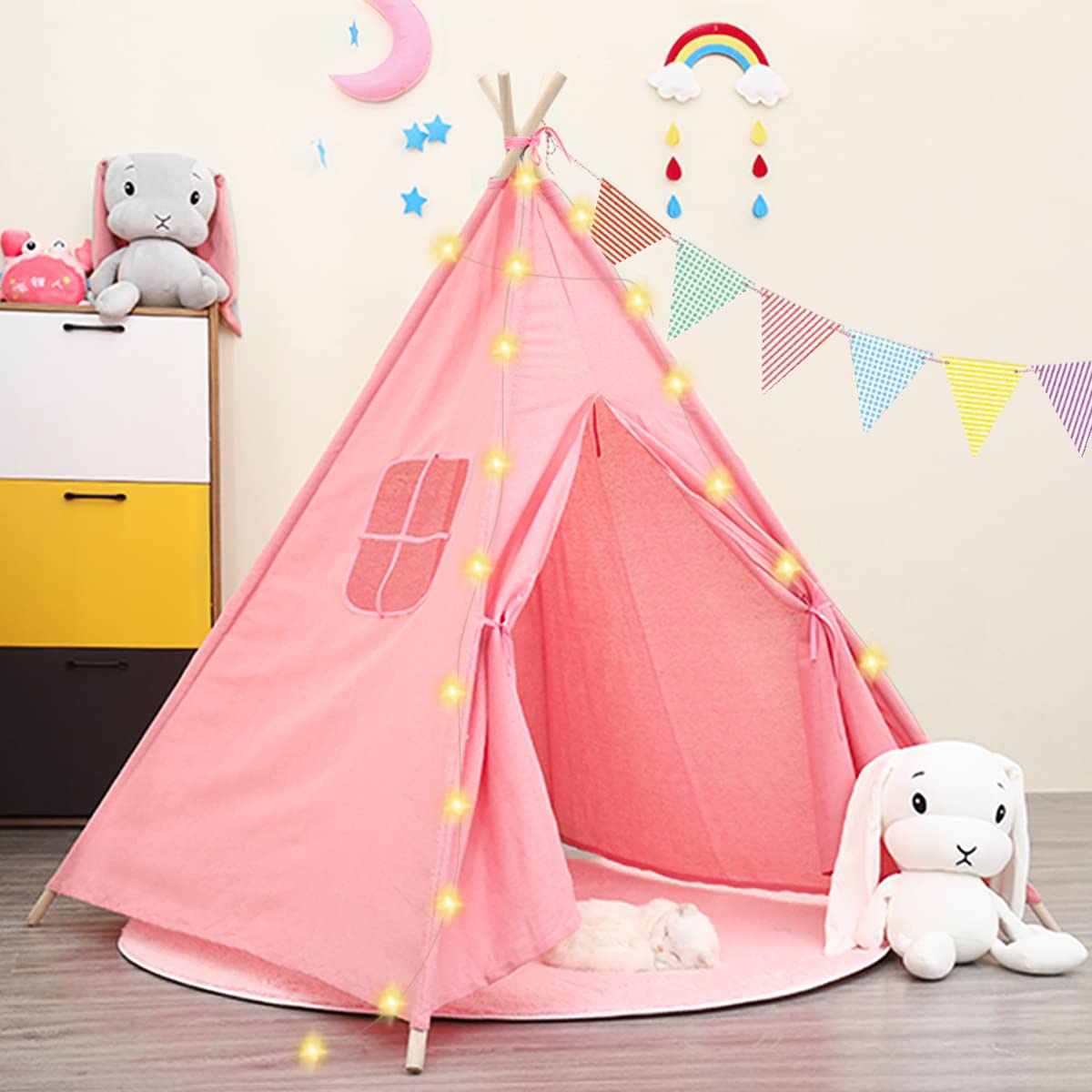 【三角旗LEDスターライト付き】FRMARCH キッズテント 子どもテント 子供 ティピーテント おもちゃ キッズ 子供用テント 室内 折り畳み 子供用 秘密基地 部屋 組立簡単 プレゼント お誕生 6,085円