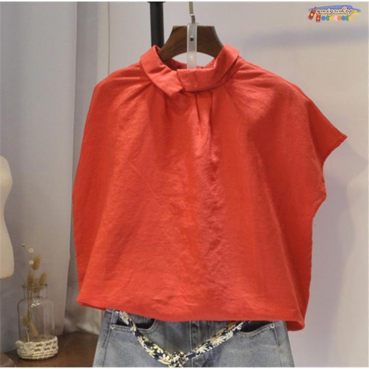シャツ ブラウス トップス プルオーバー シャツブラウス ｔシャツ レディース 春 夏 丸首 折り襟 半袖 長袖 無地 綿麻混 リネン シンプル 体型カバー 秋 夏