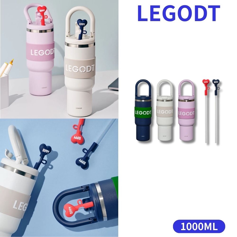 【ストローキャップ2P付き】韓国人気 大容量 タンブラー 保温 1000ML ハンドル付き 持ちやすい 滑り止め付 ステンレス プレゼント運動 水筒