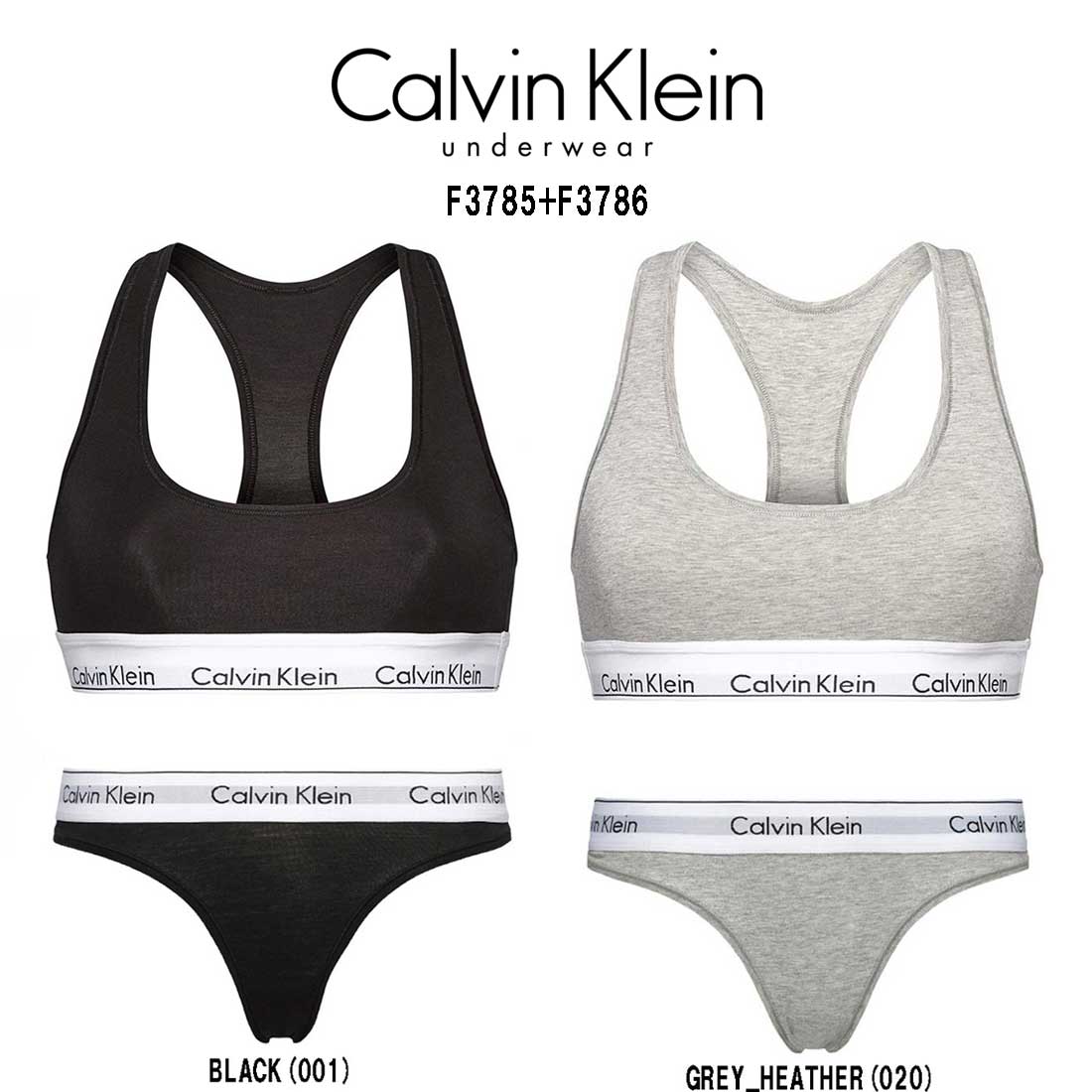 (SALE)Calvin Klein ck レディース ブラジャー Tバック ショーツ セット スポーツ ジム 筋トレ 運動 無地 女性用 下着 F3785+F3786