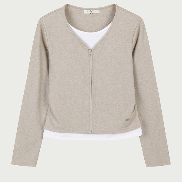 女性用ウェールスリムフィットレイヤードジップアップカーディガン10570-131-403-45C-SH