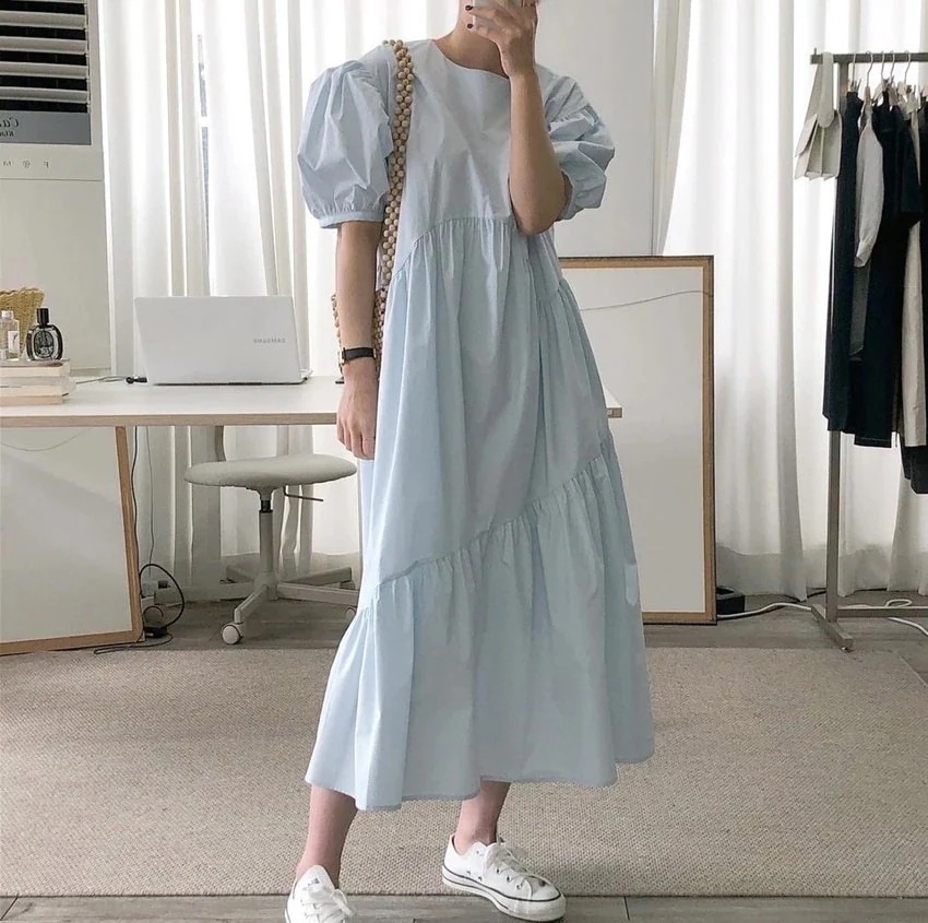 24H限定！体型カバー夏ワンピ25%割引ース通気性 涼しい シャツ 半袖 ロングワンピースワンピース レディース きれいめ 夏 マキシワンピース 五分袖 シフォン 無地 パーティードレス 韓国風 オシ