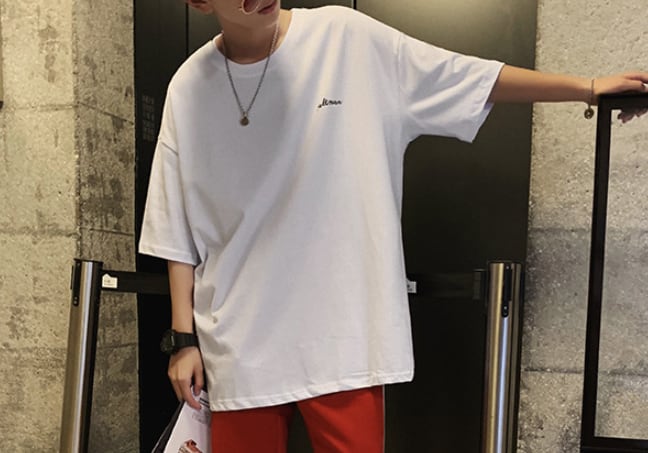 トップス 上着 人気 おすすめ おしゃれ お洒落 激安 安い プチプラ Tシャツ 半袖 プルオーバー ビッグシルエット オーバーサイズ ワイド 五分袖 無地 ワンポイント 可愛い sh016