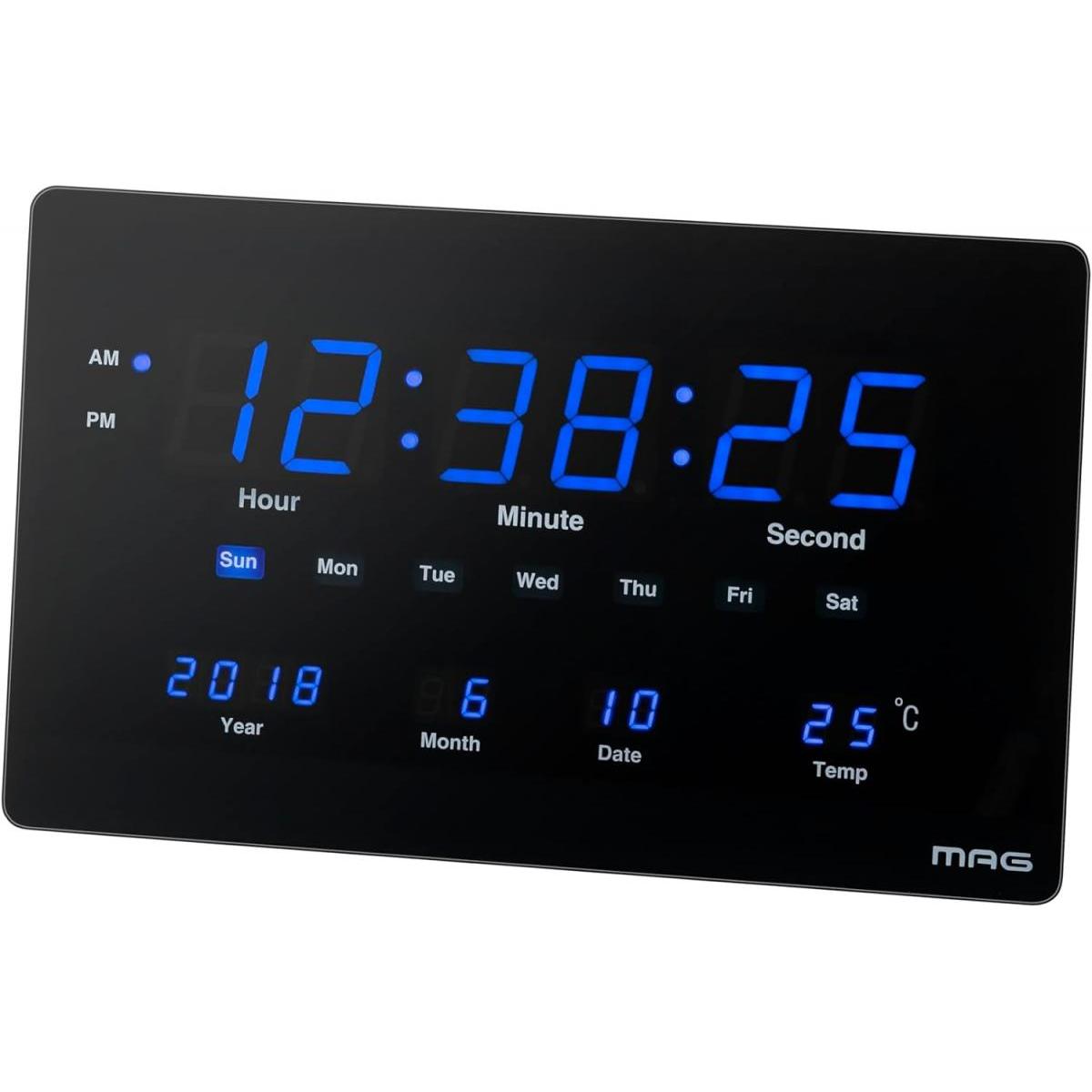 ノア精密 MAG 大型 LED 掛け時計 デジブルー W-724BK AC電源 デジタル カレンダー 温度表示 夜間自動減光機能 12/24時間表示切替 置掛両用cm　裏貼りなし 上敷 ラグ 水洗いO 5,542円