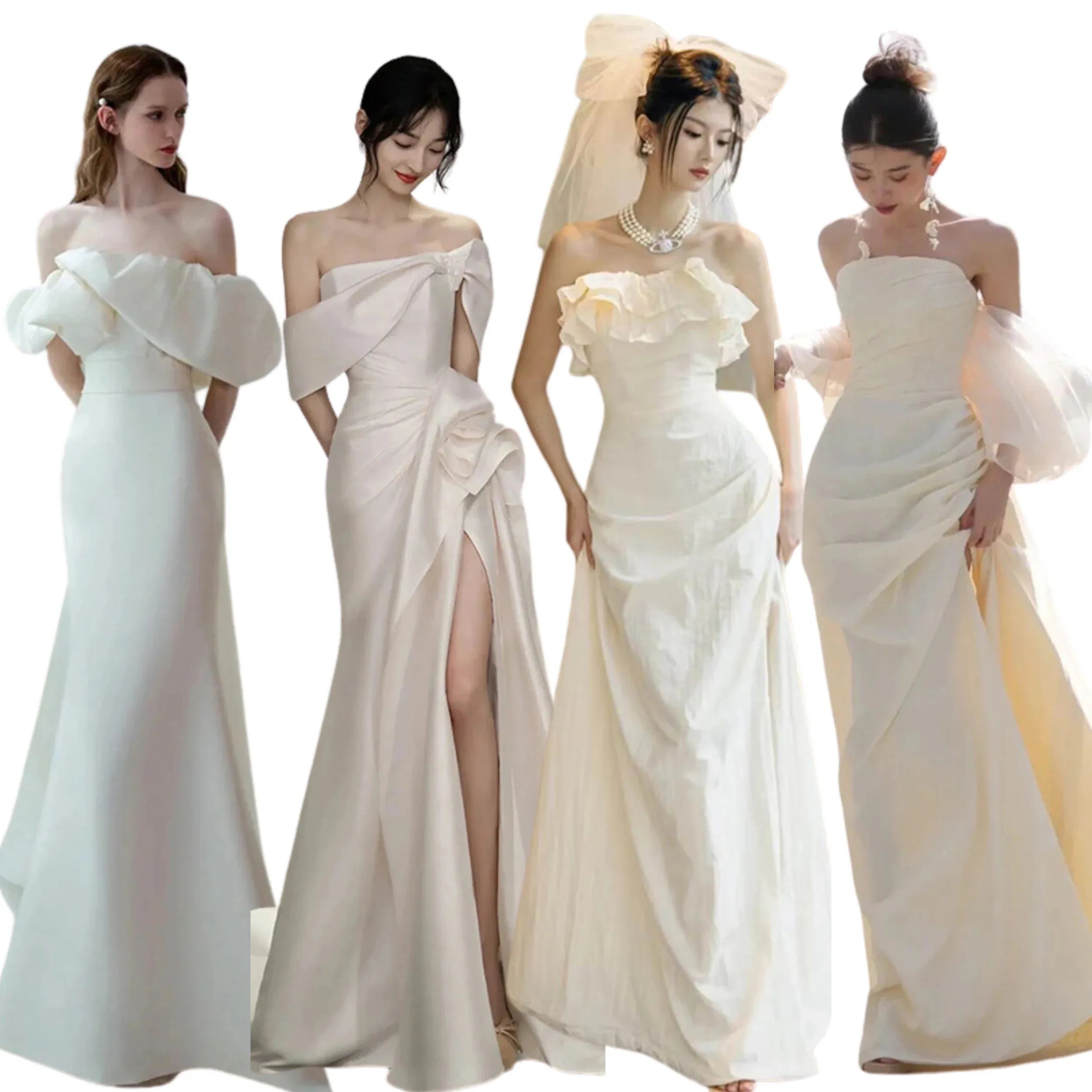8月新品追加 ウェディング白 パーティー 前撮り 結婚式二次会 サイズオーダーメイド可能 長袖 ワンピース Aライン マーメイド 花嫁ロングお呼ばれ 韓国