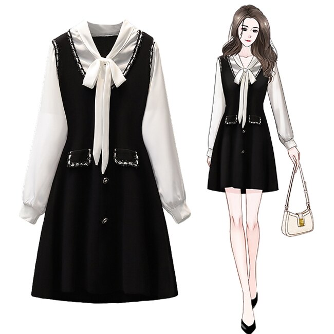 レトロ風 リボン ワンピース 長袖 春 秋 冬 きれいめ かわいい フォーマル aライン Aライン ワンピドレス ショート ショート丈 膝上 ミモレ ミモレ丈 ぽわん袖 ボリューム袖 ボリュームスリー