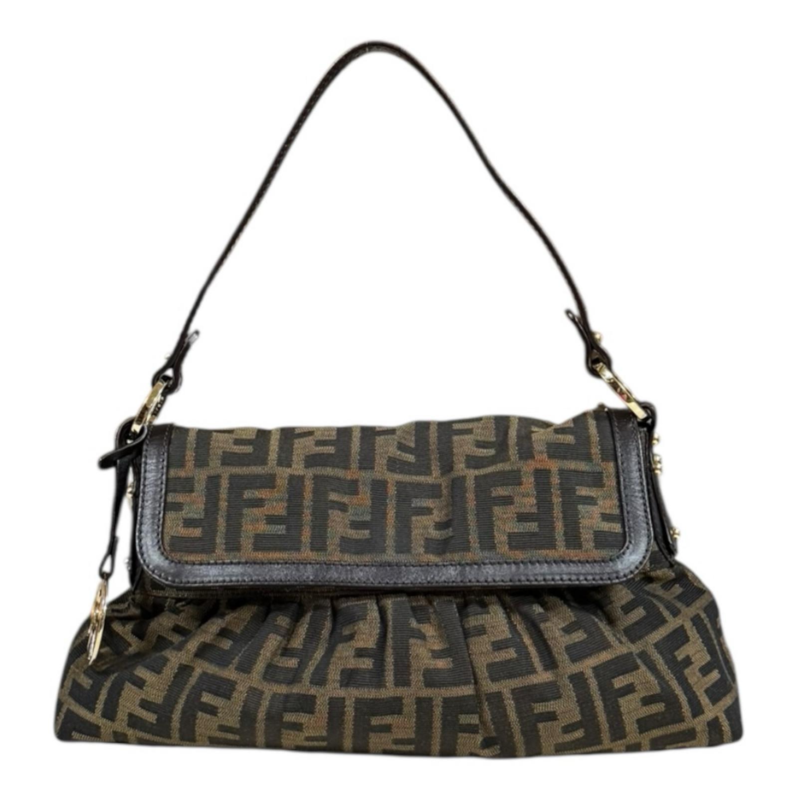 フェンディ ズッカ ハンドバッグ キャンバス 8BR445 ブラウン FENDI 中古