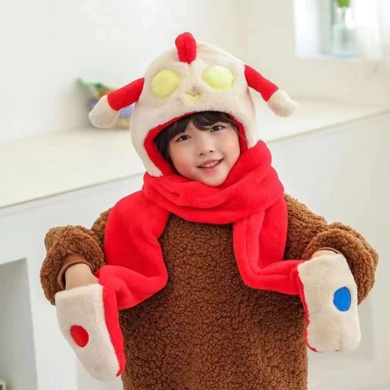 子供用帽子プルオーバースカーフ手袋秋と冬厚く暖かいワンピース帽子女の子ベビーファー漫画防風