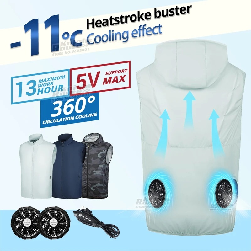 高温作業用のエコロジー冷却ベストエアコン付きクールハイキングウェアフィッシングベスト13時間冷却ファン2024