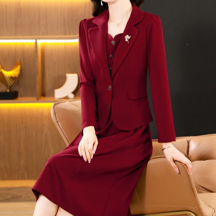 ジャケット ワンピース セットアップ 2点セット 上下セット 前開き 膝丈 ミモレ ノースリーブ 長袖 スクエアネック 襟付き 角襟 フレア Aライン ウエストマーク ポケット ハイウエスト ボタン