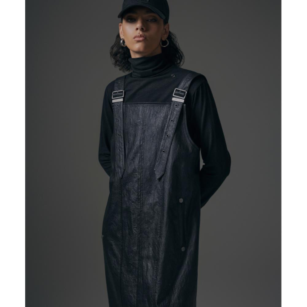 TREEMINGBIRD Dry Leather Suspenders Onepiece Black TM2