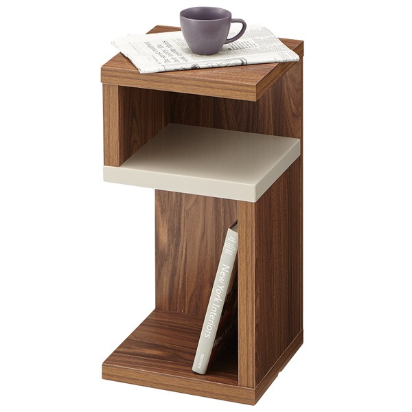 サイドテーブル 棚付 ウォールナット調 ロジック 28cm角 棚 収納棚 テーブル ミニテーブル 机 収納 ラック ミニラック バイカラー ツートンカラー ツートーンカラー 木製 木目