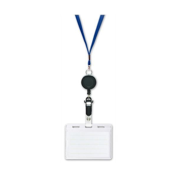 （まとめ） ソニック リール式吊り下げ名札 2枚収納タイプ ソフト 青 NF-418-B 1セット（10個） 2セット