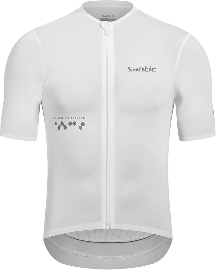 メンズ サイクルジャージ 半袖 薄め 涼感素材 サイクリングウエア サイクルウエア ロードバイクジャージ 自転車ウエア ポケット付き 伸縮性 吸汗 速乾(ホワイト, 2XL)