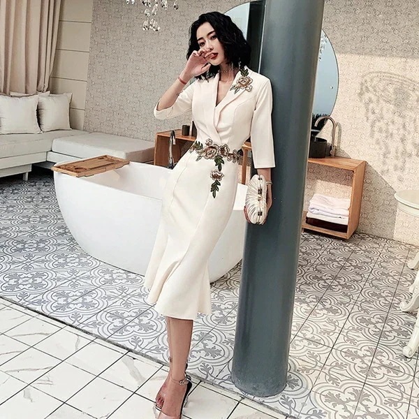 【急速出荷 2025年新作】韓国パーティードレス ワンピース ドレス 可愛い 無地 花柄 カシュクール Vネック 春 夏 秋 五分袖 ひざ下丈 ミモレ丈 ミディ丈 オルチャン お呼ばれ ゲスト 二次会