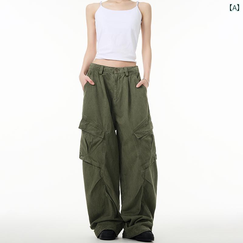 カーゴパンツ　メンズ　レディース ストリート スタジオ アメリカン グリーン ポケット 付き オーバー オール メンズ レディース カジュアル ストレート パンツ 5,361円