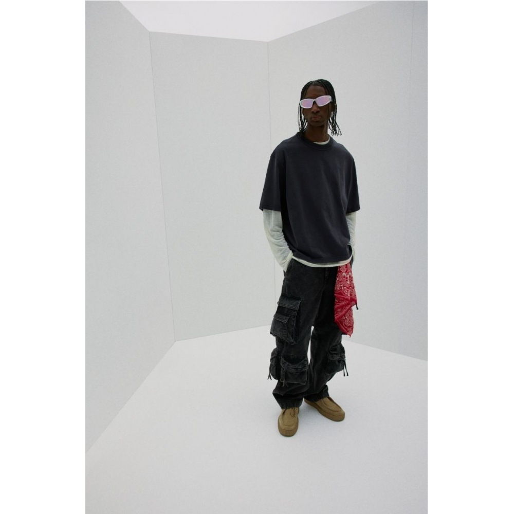 H&M ボクシーフィットウォッシュ T シャツブラック