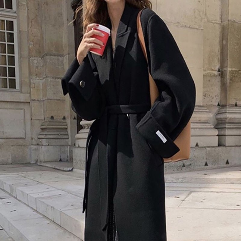 秋 冬 厚手 モード カジュアル オフィス 上品 黒 チェスターコート ロングコート レディース ロ