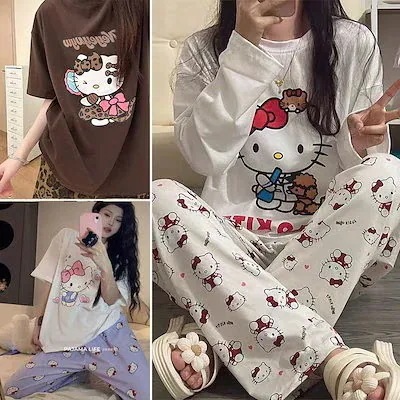 【20点セット】【急速出荷】20種類春と秋のパジャマ女性ゆったり丸首かわいいキティの部屋着シンプルカジュアル長袖長ズボン 2点セット 部屋着セット パジャマ ルームウェア 16,264円