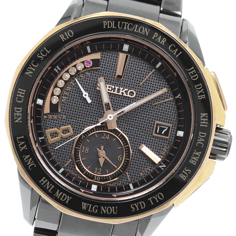 セイコー SEIKO 8B54-0AV0 SAGA139 ブライツ クロノグラフ 6Pダイヤ ソーラー電波 メンズ 箱付き_792682【中古】