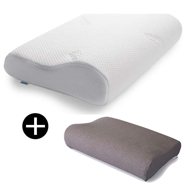 テンピュール オリジナルネックピロー Lサイズ ピローケースセット ブラウン 正規品 低反発枕 (幅50x奥行31x高さ11.5cm)