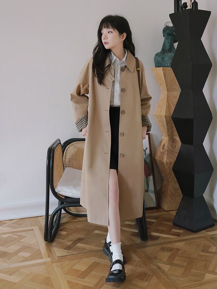 韓国ファッション 春トレンチコート 韓国ファッション 高級感 質感 百掛け トレンチコート セミロング 質感 日系 文芸スタイル 流行り コート 垂れ感 ジャケット トップス母の日
