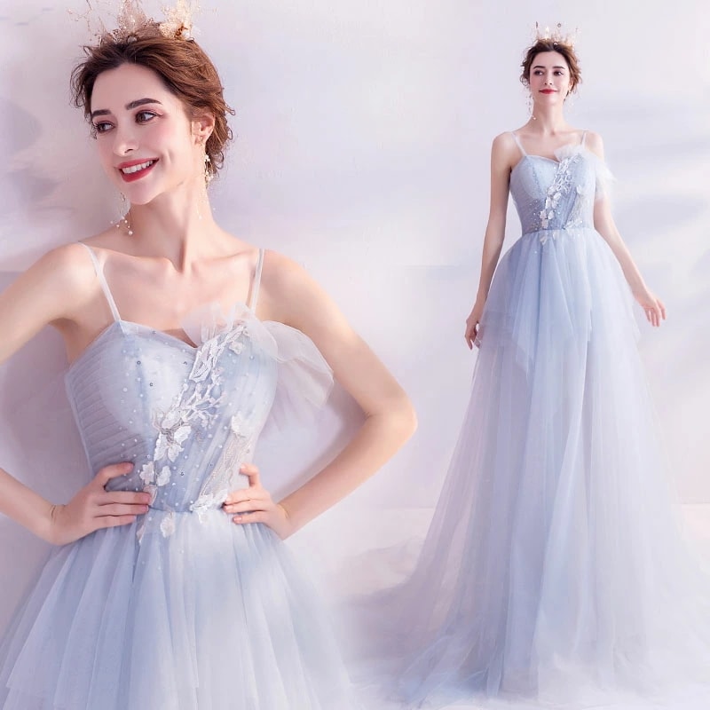 ロングドレス カラードレス ブルー パーティードレス 花嫁 結婚式 ウェディングドレス 吊りスカート ワンピース 二次会ドレス イブニングドレス お花嫁ドレス 姫系 大きいサイズ ステージ衣装 演奏会