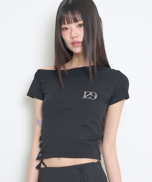【ILLIGO】 129 ONE SHOULDER HOTFIX TOP BLACK 正規品