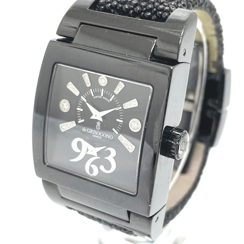 DE GRISOGONO ドゥグリソゴノ 腕時計 035639 ティノ インストゥルメンティーノ ダイヤモンド 自動巻き SS ブラック ブラック