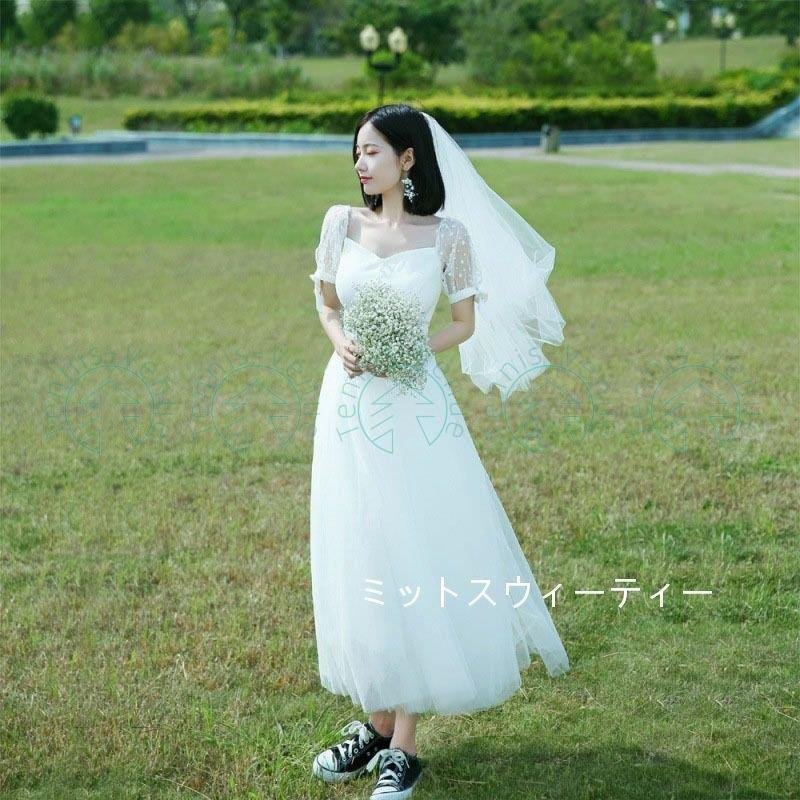ウエディングドレス リゾートウェディング 半袖 ウェディングドレス 結婚式 二次会 ハネムーンフォト
