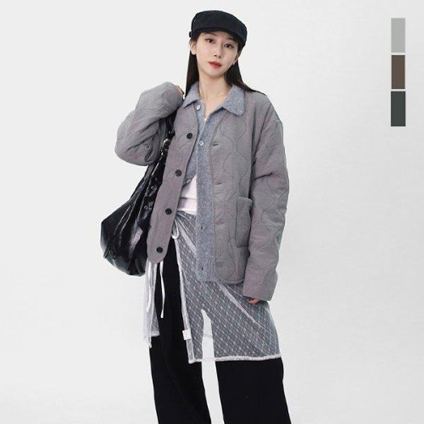 男女兼用 カジュアル ノーカラー ウェーブ キルティング ジャケット 裏起毛 キルティング アウター SXR045