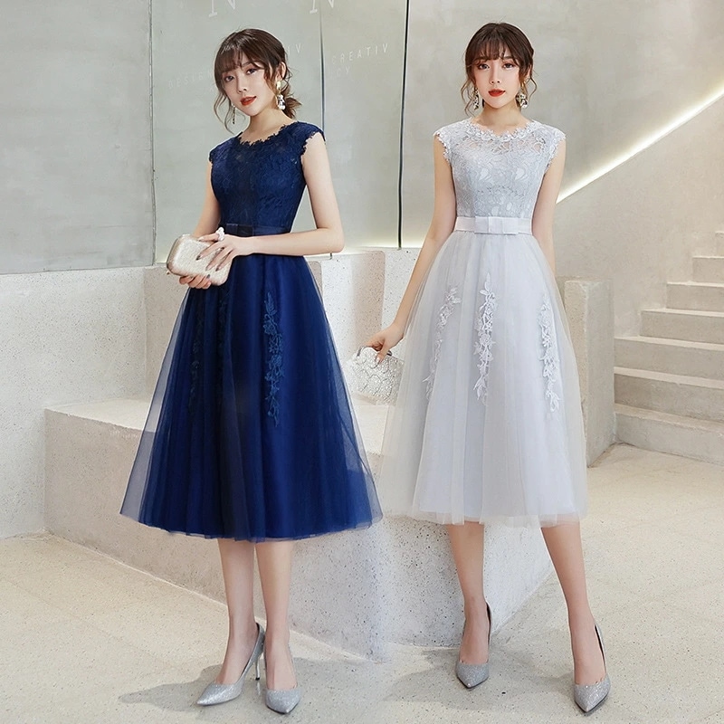 パーティードレス ワンピース 二次会 披露宴 ドレス レディース 謝恩会 食事会 かわいい 服装 ゲスト お洒落 おしゃれ人気 総レース ミモレ丈 可愛い 清楚 お嬢様 aライン フレア チュール 大