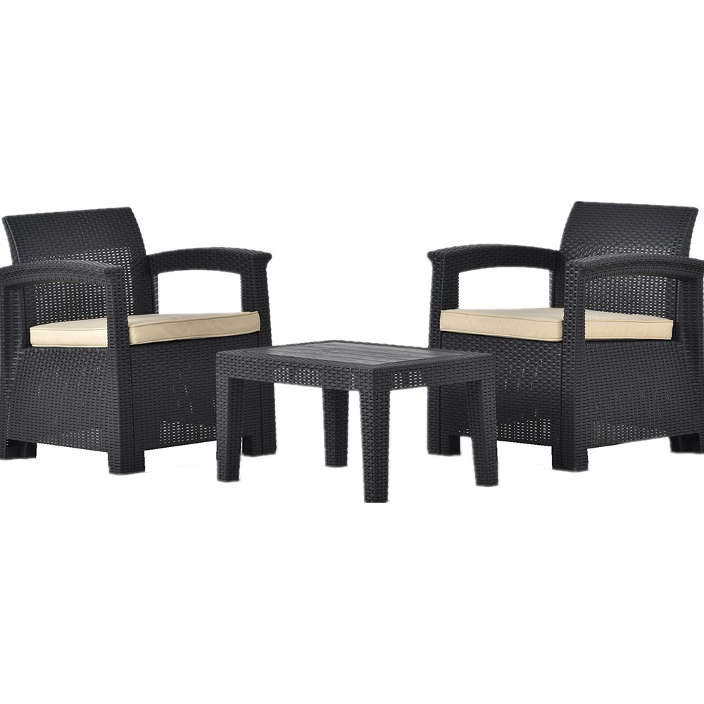 ラタン調 ガーデンファニチャー 3点 ガーデンテーブル ガーデンチェアー ラタン調 テーブル 家具 樹脂 ホテル カフェ ベランダ テラス 屋外家具 高級 ソファ ガーデンソファー ガーデニング