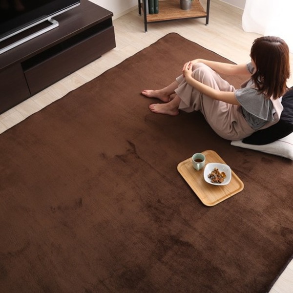 低反発 ラグマット/絨毯 (Lサイズ 約190×240cm ブラウン) 長方形 防滑加工 マイクロファイバー 遮音性